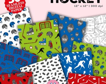 Hockey Digital Papers Set - Hockey Background - Hockey Seamless Pattern - Instant Download - Hockey Scrapbook Paper