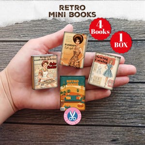 Retro Mini Bücher, Box, Bücher, Retro-Mode, Nähen, Retro Wohnkultur, Kochen, Shabby, Junk Journal, Verzierung, digitaler Download, Geschenk