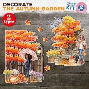 Junk Journal, Decorate Autumn Garden Kit, Trees, Apple, Pumpkin, Stickers, Autumn Fussy Cuts, Printable, Fall, Blush, Autumn, Cottagecore
