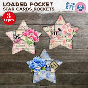 Stella, Tasche per carte, Diario spazzatura, Tagli floreali, Carte, Graffetta, Etichette tascabili, Effimere, Kit digitale, Regalo scaricabile stampabile
