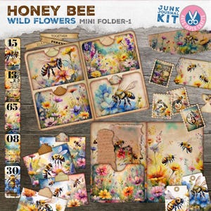 Honey Bee Loaded Folio - Junk Journal - Folder składany do druku - Cyfrowy album - Folio do pobrania - Projekt zestawu do rękodzieła - Vintage Ephemera