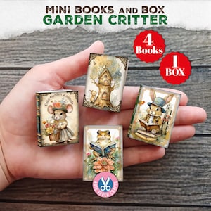 Garden Critters Mini Books, Box, Book, Miniature, Animals, Shabby, Storage, Junk Journal, Printable, Gift, Digital Download, Woodland