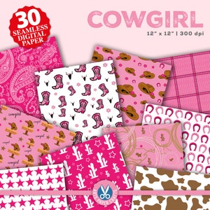 Set di documenti digitali Cowgirl - Sfondo Cowgirl - Modello senza cuciture Cowgirl - Download istantaneo - Carta per album Cowgirl