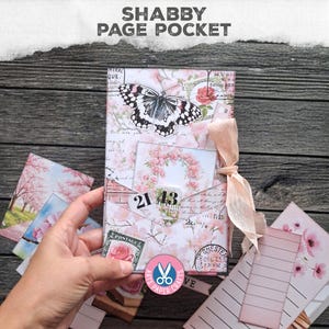 Kit de diario basura estilo shabby chic, efímera rosa, páginas imprimibles, carpeta con solapas, folio, vintage, etiquetas de bolsillo, descarga digital, mariposa, tarjetas