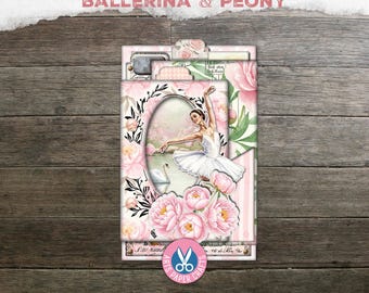 Ballerina, Junk Journal, Journal Toppers, Peony, Tab Folder, Folio, Folder, Journal Cover, Vintage, Pocket Tags, Digital Download, Printable