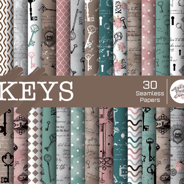Keys Seamless Digital Paper - Vintage Keys Pattern Background - Antique Keys Scrapbooking - Rusty Metal Keys Party Paper - Instant Download