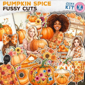 Pumpkin Spice Fussy Cuts, Autumn, Pumpkin Junk Journal, Supplies, Pumpkin Image, Floral, Printable, Digital Download, Planner, Sticker, Fall
