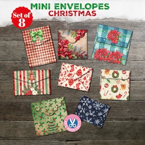 Christmas Envelopes, Junk Journal, Mini Envelopes, Stamp, Shabby, Red, Letters, Embellishments, Insert, Digital Download, Gift, Printable