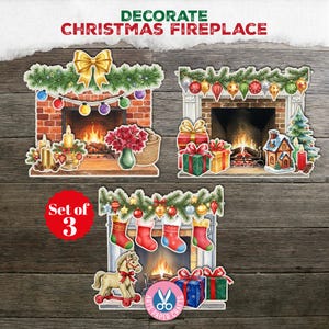 Diario basura, decoración de chimenea navideña, árboles de Navidad, pegatinas, recortes navideños, imprimible, regalo, kit de diario basura navideño