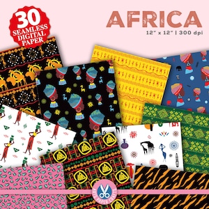 Set di 30 documenti digitali Africa - Sfondo Kente africano - Modello senza cuciture Kwanzaa - Download istantaneo - Carta Scrapbook Africa