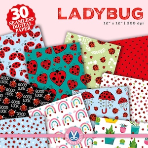 Ladybug Seamless Digital Papers- Festa a tema Ladybug - Rosso Nero Verde Blu - Carta senza cuciture per scrapbooking Ladybug - Uso commerciale