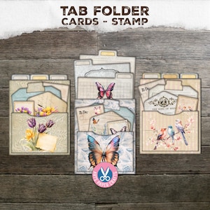 Tab Folders, Pocket Tags, Butterfly, Shabby Script, Junk Journal, Vintage Folder, Ephemera, Insert, Digital Kit, Download Printable, Neutral