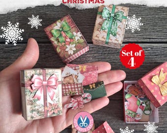 Caja de regalo navideña, minifolio, minisobres, adorno, miniatura, cajas, diario basura, imprimible, kit de manualidades, descarga digital, Fussy Cuts