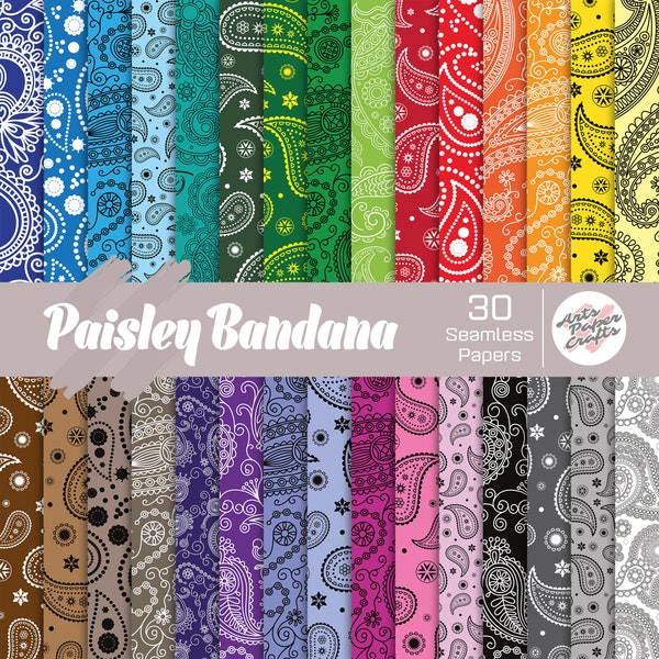 Paisley Bandana Digital Papers Set - Paisley Background - Paisley Bandana Seamless Pattern - Instant Download - Paisley Bandana Paper