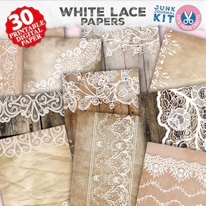 Papiers de journal en dentelle blanche - Pages antiques imprimables en dentelle - Papier à lettres en dentelle - Pages imprimables en dentelle shabby chic - Pages de journal indésirable