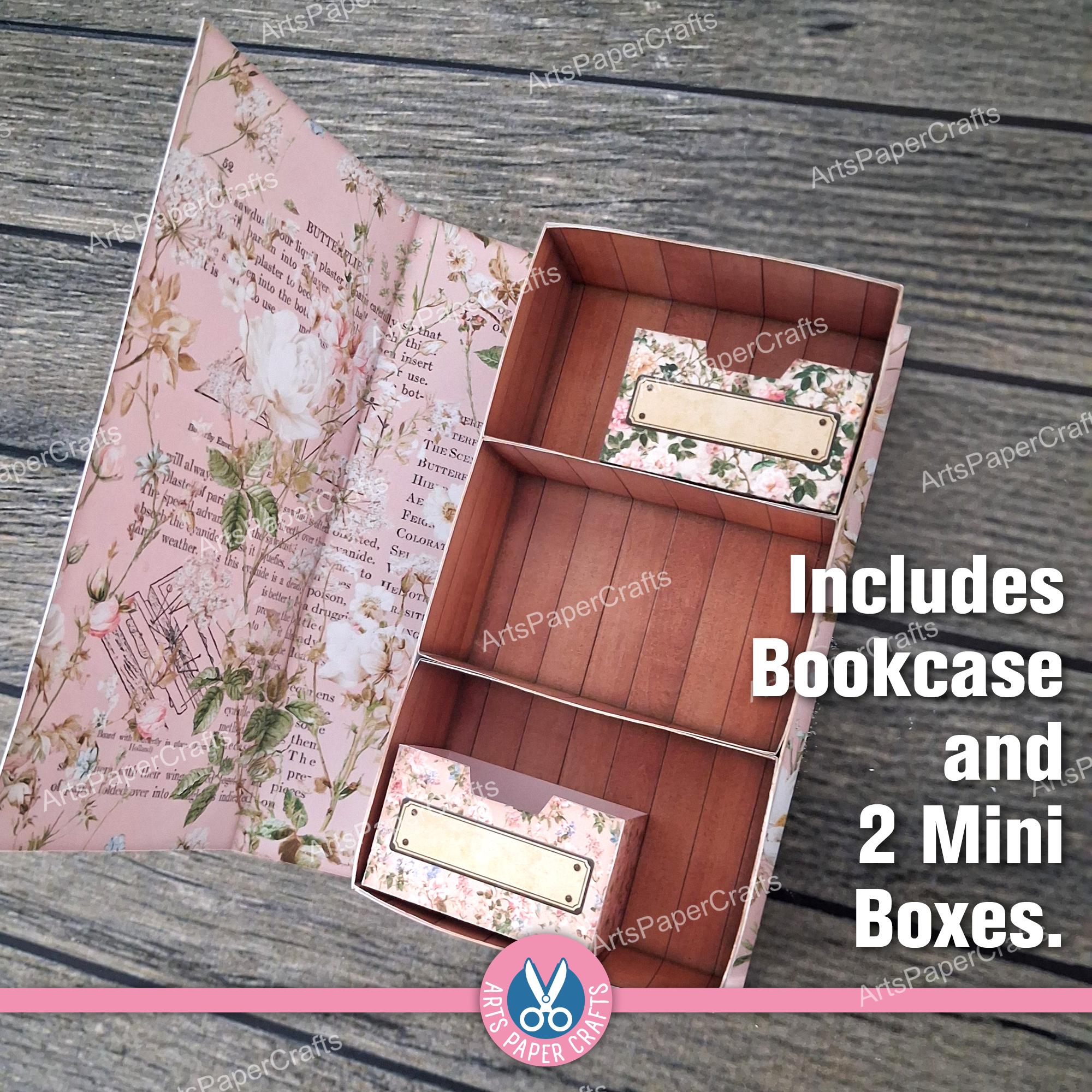 Bookshelf, Bookcase, Junk Journal Kit, Pink, Miniature, Secret Cabinet ...