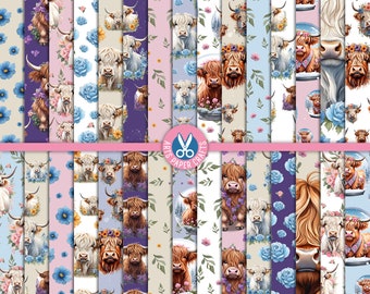 Highland Cow Digital Papers  - Highland Cow Background - Highland Cow Seamless Pattern - Instant Download - Highland Cow Scrapbook Paper