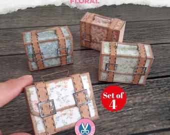 Mini Suitcase Book Box, Book, Ornament, Shabby, Miniature, Boxes, Junk Journal, Printable, Craft Kit, Digital Download, Gift, Flowers