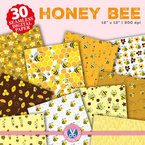 Honigbiene Digitale Papiere Set - Bienen Hintergrund - Honigbiene Nahtlose Muster - Instant Download - Bee Scrapbook Papier