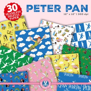 Peter Pan Digitale Papiere - Tinkerbell Thema Party - Nimmerland Hintergrund - Peter Pan Musterdesign - Kommerzielle Nutzung - Piraten Fee