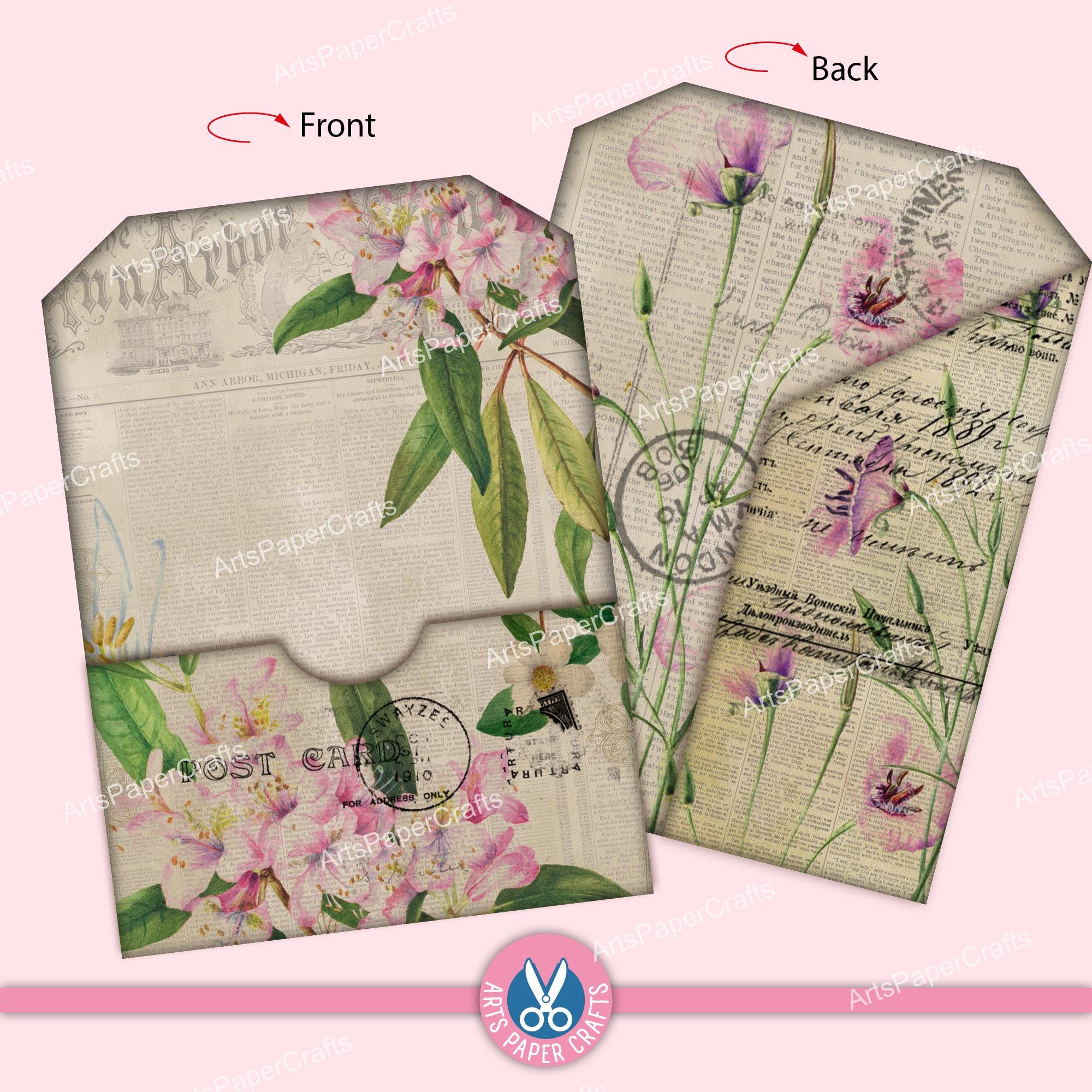 Pocket Tags - Junk Journal Kit - Shabby Floral Folio Pocket - Wild ...