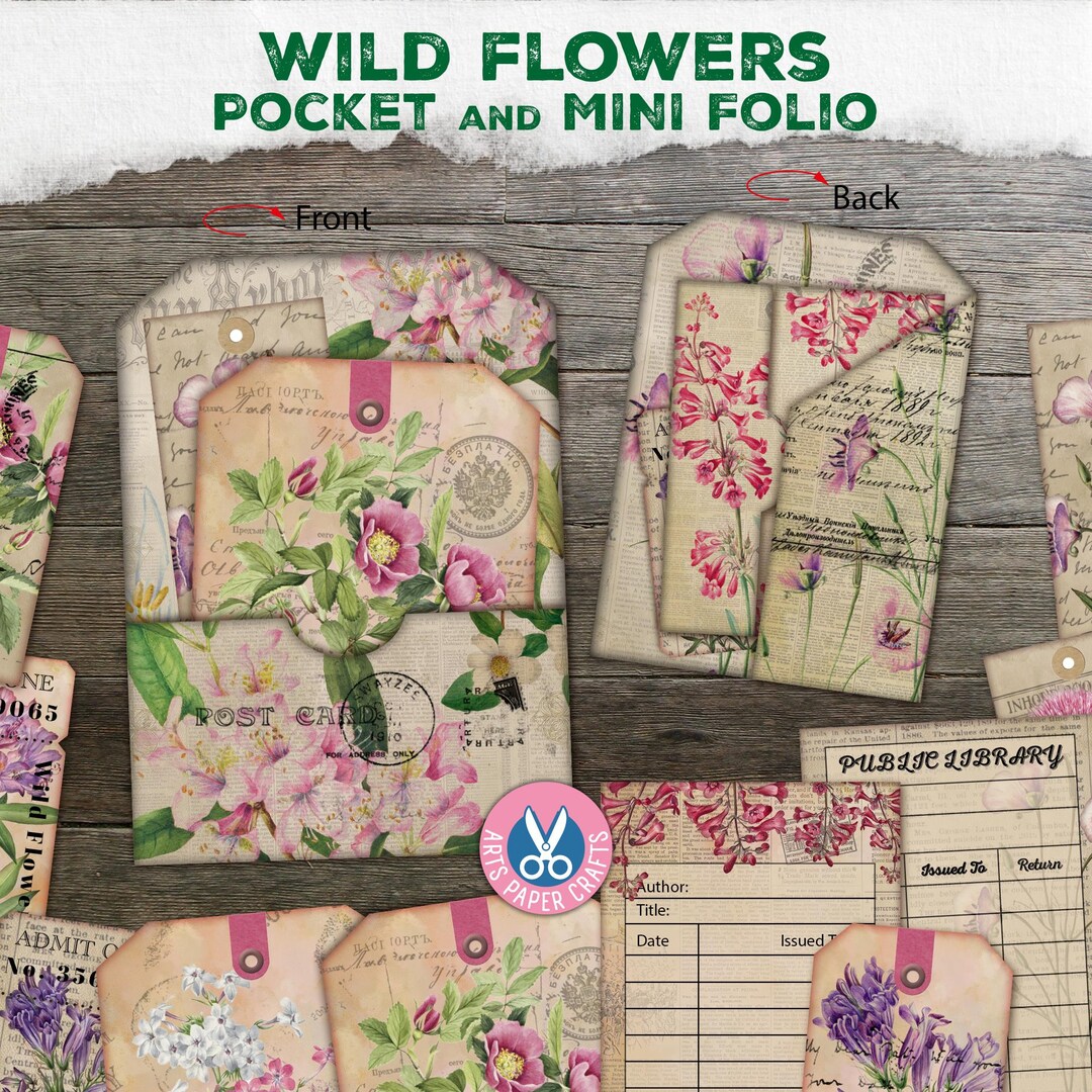 Pocket Tags - Junk Journal Kit - Shabby Floral Folio Pocket - Wild ...