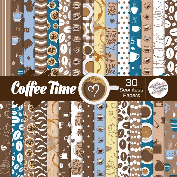 Coffee Time Digital Papers Set - Coffee Background - Coffee Time Seamless Pattern - Instant Download - Coffee Scrapbook Paper