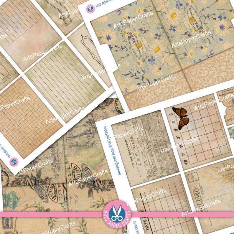 Mini File Folders, Butterfly, Rose Birds, Vintage Junk Journal Kit ...