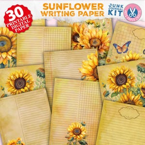 Sonnenblume Junk Journal Schreibpapiere Vertikal - Vintage - Neutral - Sonnenblume Papiere - bedruckbar - digitaler Download - Junk Journal Seiten