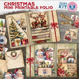 Weihnachten Mini Folio Kit zum Ausdrucken - Frohe Weihnachten Folio Tags Ticket - Nikolaus Winter Weihnachten Junk Journal - Printable Ephemera - Stempel