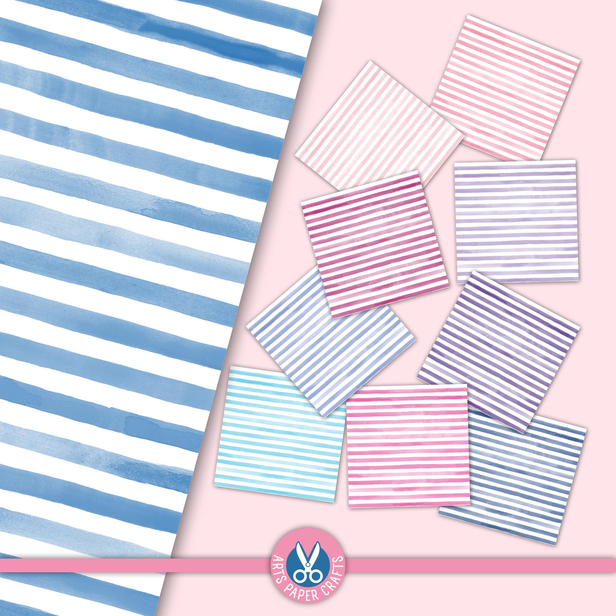 Watercolor Stripes Seamless Digital Paper Set, Watercolor Stripes ...