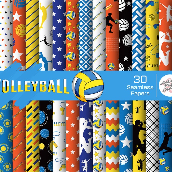 Volleyball Digital Papers Set - Volleyball Background - Volleyball Seamless Pattern - Instant Download - Volleyball Scrapbook Paper