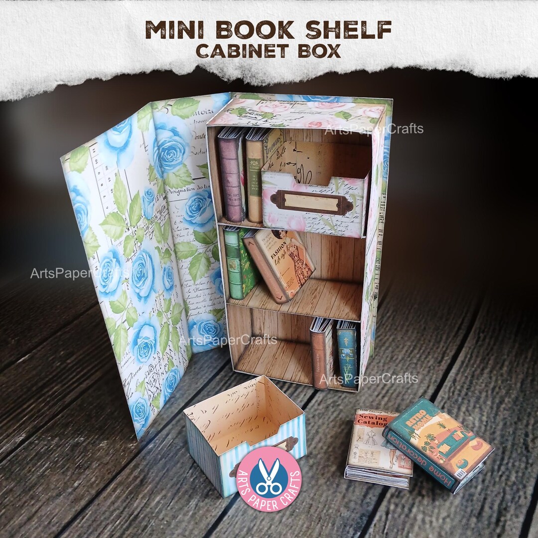 Bookshelf, Bookcase, Junk Journal Kit, Roses, Miniature, Secret Cabinet ...