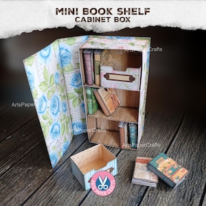 Bookshelf, Bookcase, Junk Journal Kit, Roses, Miniature, Secret Cabinet, Printable Craft Kit, Digital Download, Mini Book Box, Gift, Floral