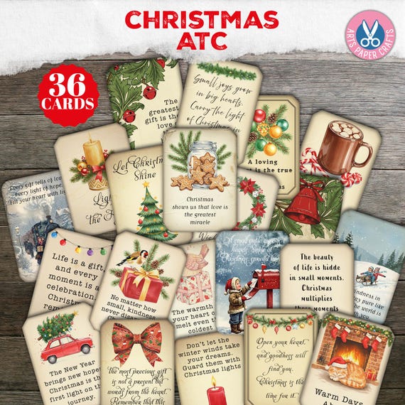 Vintage Christmas Cards, Shabby Chic ATC, Ephemera, Christmas Quotes, Words, Labels, Printable, Christmas Tags, Gift Tags (Digital Download)