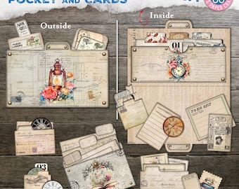 File Folders, Pocket Tags, Notebook Paper, Typography, Scrapbook, Junk Journal Kit, Ephemera, Junk Journal Printable, Cards, Embellishments