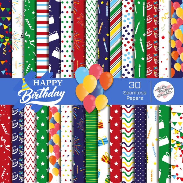 Happy Birthday Digital Papers Set - Happy Birthday Background - Birthday Seamless Pattern - Instant Download - Birthday Scrapbook Paper