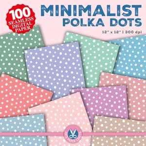 100 minimalistische polkadots digitale papers set - polkadot achtergrond - naadloos patroon - direct downloaden - plakboekpapier - junk Journal Kit