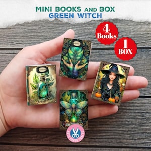 Green Witch, Halloween, Mini Books, Printable, Miniature, Junk Journal, Potions, Digital Download, Ornament, Gift, Tag, Book Box, Grimoire