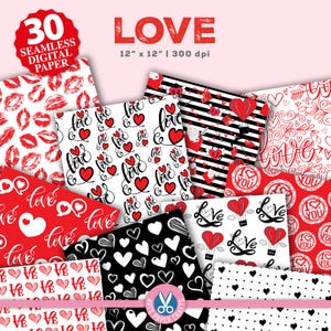 Amour papier numérique sans couture - amour Saint-Valentin coeurs fond - amour scrapbooking papiers - amour fête papiers - amour téléchargement immédiat