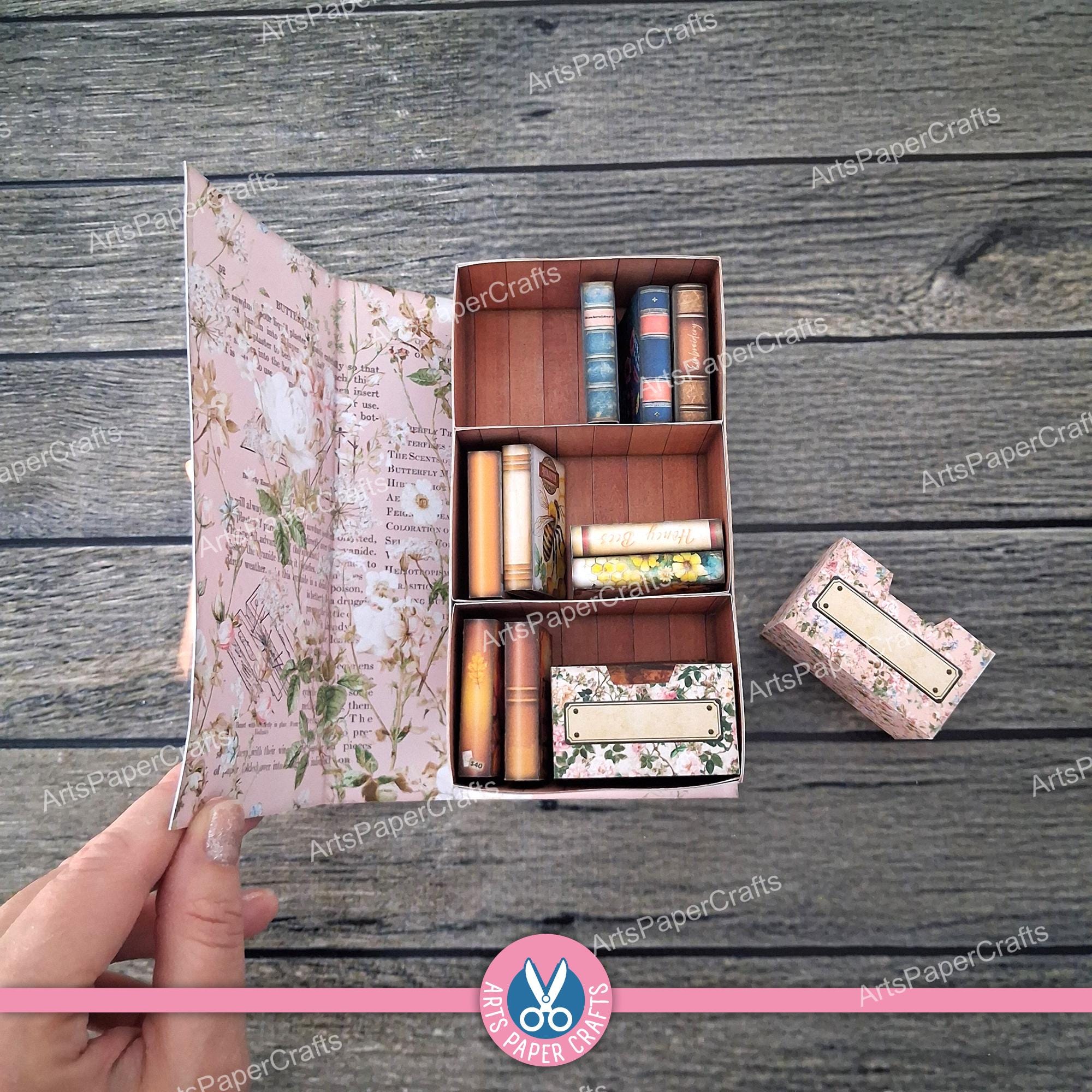 Bookshelf, Bookcase, Junk Journal Kit, Pink, Miniature, Secret Cabinet ...