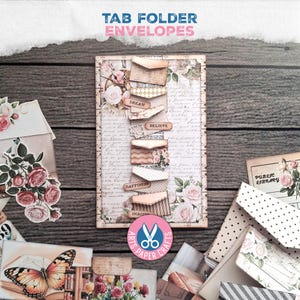 Mini enveloppes, kit de journal indésirable, chemise à onglets, minable, papillon, vintage, roses, étiquettes, téléchargement numérique, carte de bibliothèque imprimable, folio