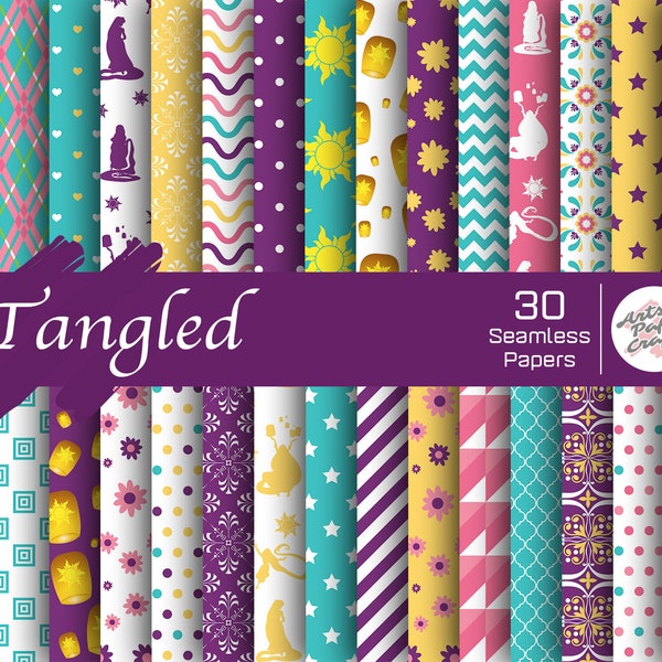 Tangled Digital Papers Set - Princess Background - Tangled Seamless Pattern - Instant Download - Tangled Scrapbook Paper