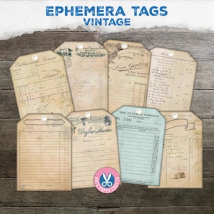 Ledger Tags - Vintage Ephemera - Junk Journal Zubehör - Ephemera - Junk Journal Verschönerung - Gästescheck - Druckbar - Digitale Tags