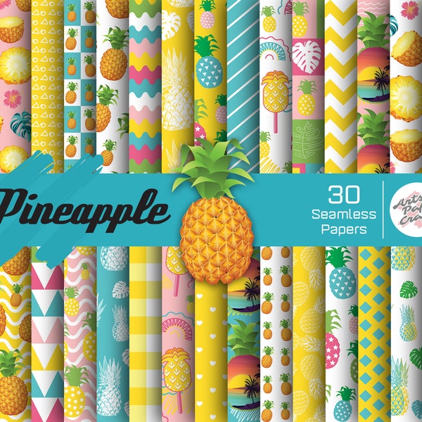 Pineapple Seamless Digital Paper Sets - Pineapple Theme Party - Yellow Blue Pink Green - Pineapple Scrapbooking Paper - Instant Download