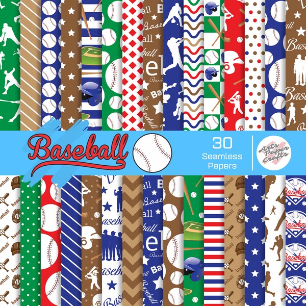 Baseball Seamless Digital Paper - Baseball Sport Background - Baseball Scrapbook Papers - Baseball Party Papers - Instant Download