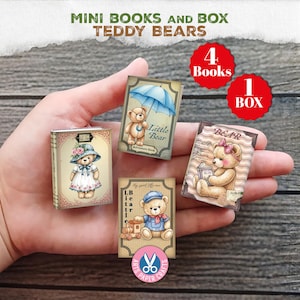 Mini Books, Printable Book, Teddy Bears, Miniature, Junk Journal, Digital Download, Ornament, Gift, Bear, Neutral, Book Box, Craft Kit, Baby