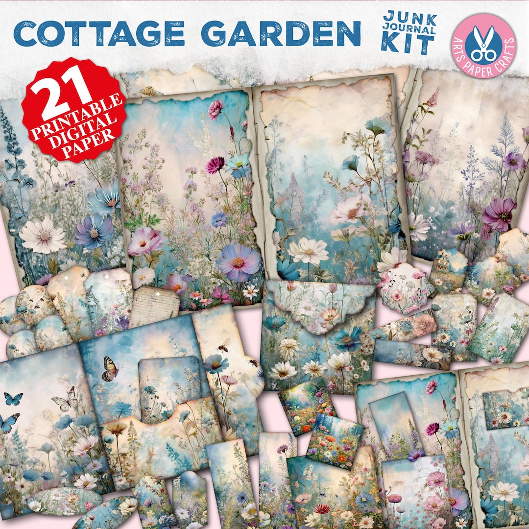 Cottage Garden Junk Journal Kit, Printable, Floral, Garden, Green ...