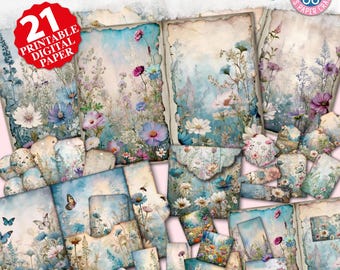 Cottage Garden Junk Journal Kit, Printable, Floral, Garden, Green, Cottagecore, Ephemera, Summer Cottage, Vintage, Floral, Spring, Pastel