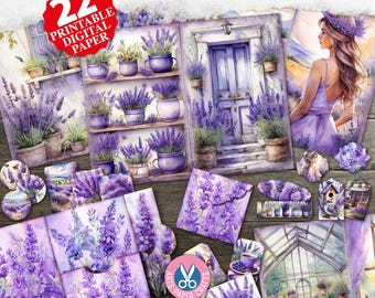 Lavender Junk Journal Kits, Printable, Purple, Garden, Flowers, Vintage, Butterflies, Ephemera, Envelope, Tags, Digital Download, Folder